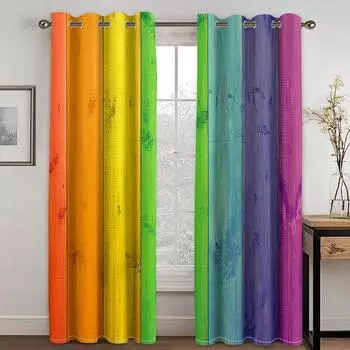 Window Curtain Panels, Rainbow Color Pattern, Curtains for Living Room, Bedroom, Kitchen, Treatments 100W160H(CM)40x63in&Hook