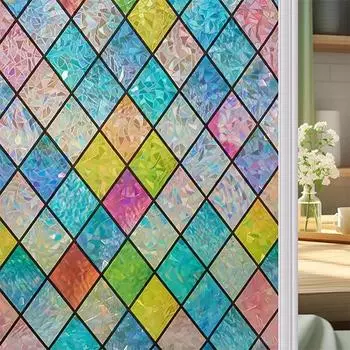 Window Film Rainbow Holographic Window Privacy Film Decorative UV Sun Blocking Static Cling Window Covering Film for Home 30x100cm
