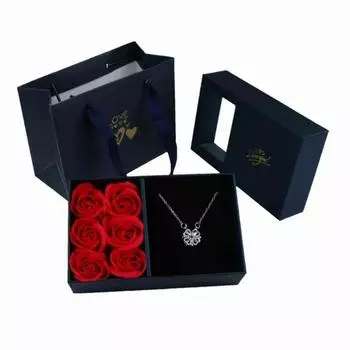 Window Opening Jewelry Box Romantic 6 Rose Pendants Ring Bracelet Valentine s Day Eternal Flower Jewelry Gift Packaging Box Bag 14.4x11.8cm&12.6x9.6x4.6cm