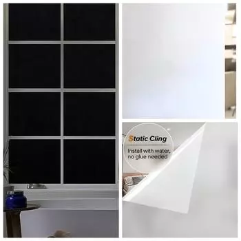 Window Privacy Film Frosted Glass Window Film Heat Blocking Window Tinting Film for Home Non Adhesive Static Cling Removable 45x100cm чёрный