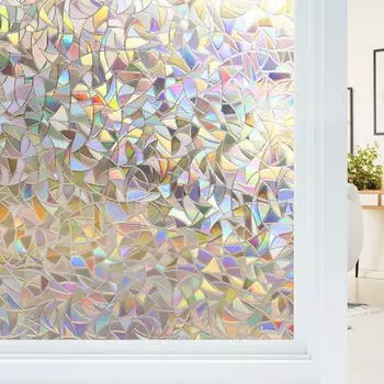 Window Privacy Film Rainbow Static Cling Stained Glass Film Window Covering Sticker Non-Adhesive Removable Reflective for Home 30x100cm