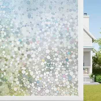 Window Privacy Film Stained Glass Rainbow Film, Decorative Sun UV Blocking Window Clings for Glass Door Home Clear Pebble 30x100cm