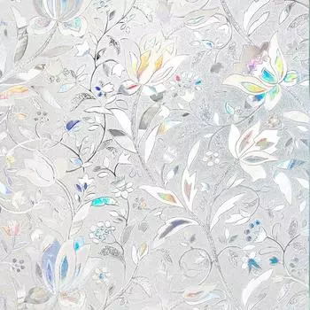 Window Privacy Film Sun Blocking Removable Window Sticker Decorative Glass Film Stained Glass Window Decals Static Cling Flowers 30x100cm