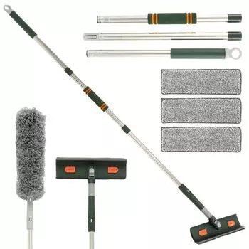 Window Squeegee Multi-Function Window Cleaner Tool With 57/89Inch Extension Flexible Window Pole Detachable Microfiber Scrubber