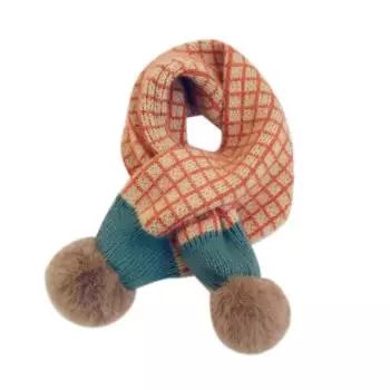 Windproof Boys Girls Knitting Scarf Cartoon Bib Children Kids Winter Scarves Autumn Winter Small Grid