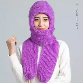 Windproof Knitted Skullies Hat Scarf Set Ear Protection Neckerchief Cycling Balaclavas Hat Women бежевый