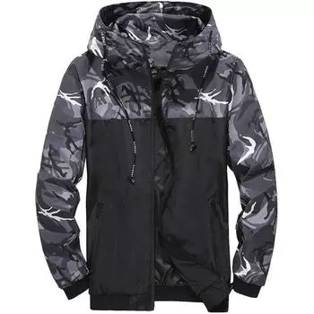Windproof Men Causal Coat Hiking Hooded Zip Up Outdoor Jacket Outwear M