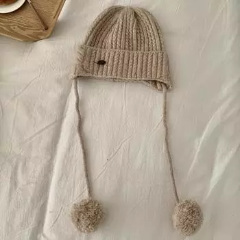 Windproof Pom-pom Knit Cap Thick Beanie Hats Cute Y2k Knitted Cap Girls