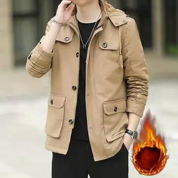 Windproof Warm Coat Men s Autumn and Winter New Sportswear Men s Velvet Thickened Hooded Jacket Trendy M