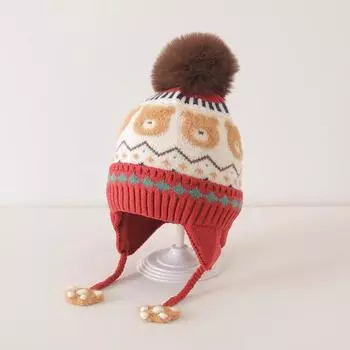 Windproof Warm Hat Pompom Ear Protection Hat New Beanie Cap Winter