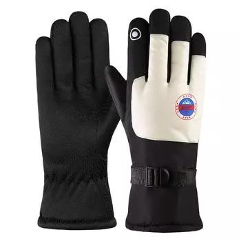 Windproof Waterproof Velvet Warm Motorcycle Cold Protection in Winter Cycling Fixture Cycling Full Finger Men s Touch Screen Gloves Non Slip Waterproof Fleece-lined black and white One size