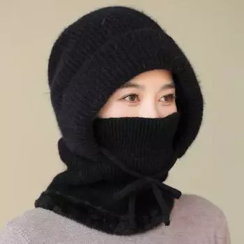 Windproof Winter Beanies Hat Neck Warmer Pullover Hats Winter Hooded Cap Women хаки