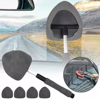 Windshield Cleaner Window Cleaner Brush Tool Windshield Inside 4 Microfiber And Handle Glass Extendable Cleaner Pads With A L7A3 синий