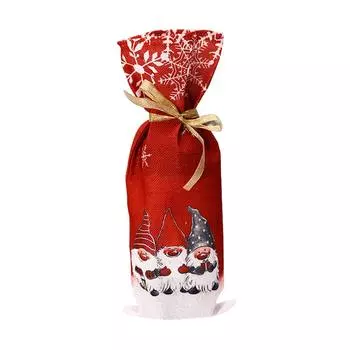 Wine Bottle Cover Lace Santa Claus Snowflake Forest Colored Printing Protective Sleeve Christmas Beer Clothes Dining Table Bag gray