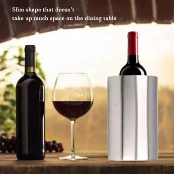 Wine Bucket Slim Straight Shape Silver Double Stainless Steel Contemporary Wine Bottle Cooler Chiller for Bar Wine Bucket