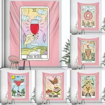 Wine Glass Drift Bottle Girl Wall Hanging Office Living Room Tapestry Home Wall Decoration Tapestry 100x75cm