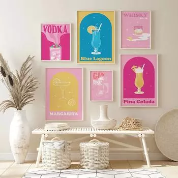 Wine Kitchen Poster Print Champagne Cocktail Drink Canvas Print Wall Art Painting Picture Dining Room Restaurant Bar Decoration 21x30cm No Framed