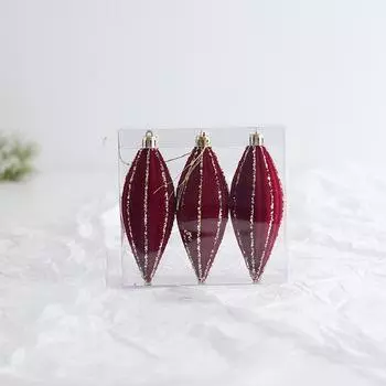 Wine Red Christmas Hanging Balls Glitter Xmas Tree Pendants Party Favors Style 1