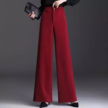 Wine Red High Waist Fashion Model Catwalk Thick Wide Leg Pants Red thick style 28