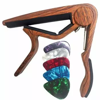 WINGO Classic Flat Guitar Capo для классической гитары с нейлоновыми струнами, зернистость 5 медиаторов (Цвет дерева) -