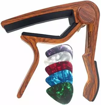 WINGO One Touch Guitar Capo Tast Electric Capo для акустической гитары Grain 5 Picks Guitar, (Цвет дерева) -