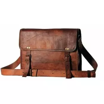 винтажная сумка-мессенджер из козьей кожи, натуральная сумка-портфель для ноутбука, коричневый портфель 9 X 11 X 3 in коричневый