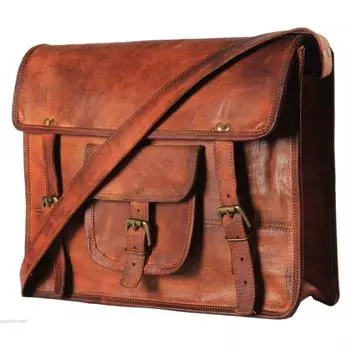 винтажная сумка-мессенджер из козьей кожи настоящая сумка-портфель из натуральной кожи для ноутбука коричневый портфель 16 x 12 x 4 in коричневый