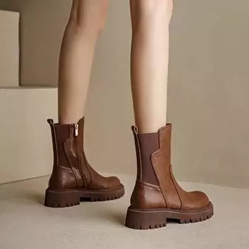 Winter 2024 Middle Heel Ladies Mid Calf Shoes Round Toe on Promotion Y2k Goth Gyaru Hot Cosplay Fashion Women s Half High Boots 35