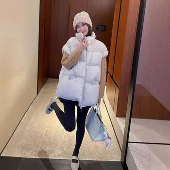 Зима 2024 новый повседневный пуховик жилет женский свободный 90% белый утиный пух воротник стойка куртка жилет куртка S серый