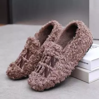 Winter 2024 new fluffy shoes piled and thickened one-pedal women s cotton shoes warm and non-slip casual shoes women s shoes 36 коричневый