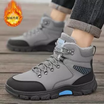 Winter 2024 new velvet thermal cotton shoes 48 large size outdoor hiking shoes platform snow boots high top men s shoes 39