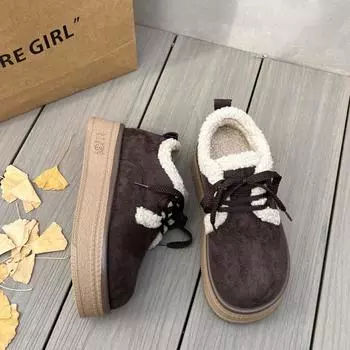 Winter 2024 new warm casual cotton shoes frosted leather retro thick-soled plush Boken warm women s shoes 35 коричневый