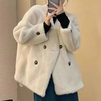 Winter 2024 young imitation mink short V-neck fur integrated imitation mink fur fur fur coat women S белый