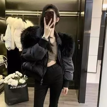 Winter 2025 New Fashionable Small Raccoon Big Fur Collar Short Down Jacket Women S