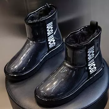 Winter 2025 new snow boots women s velvet thickened short cotton boots women s waterproof medium tube locomotive one-pedal women s shoes 35