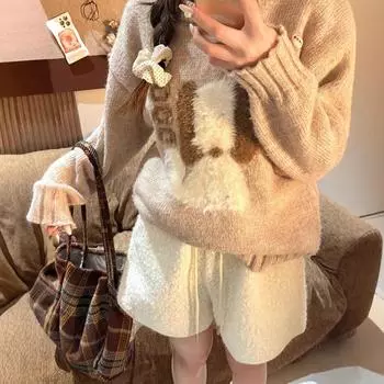 Winter 2025 Women s Lambskin High-Waist A-Line Slimming Boot Shorts Small белый