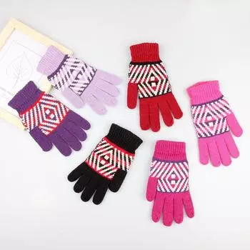 Winter Adult Women s Cold-proof Warm Gloves for Cycling Plus Fleece Knitted Full-finger Jacquard One Size