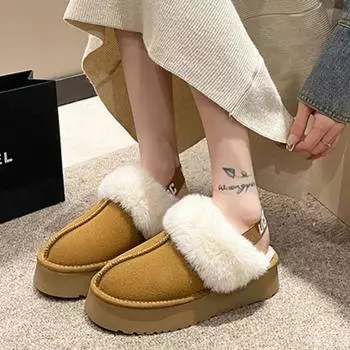 Winter Ankle Boots 2024 New Furry Designer Women s Snow Boots Comfortable Thick Sole Indoor Plush Warm Home Cotton Shoes Zapatos 35 чёрный