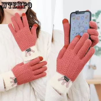 Winter Anti Cold Thick Imitation Cashmere Yarn Knitted Fashionable and Warm Outdoor Cycling Touch Screen Gloves for Women One size чёрный