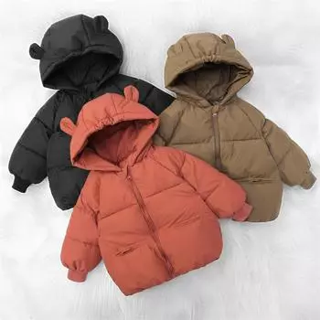Winter autumn Baby Warm Jacket Toddler Thickened Outerwear Boys Girls Solid Hooded Coats Children Windproof Overcoat Snowsuit 130cm чёрный