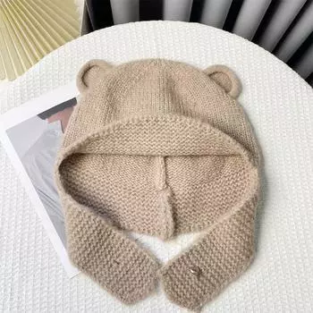 Winter Autumn Bear Ear Knitted Cap Cute Ear Protection Cap Fashion Warm Beanie Hats Ski