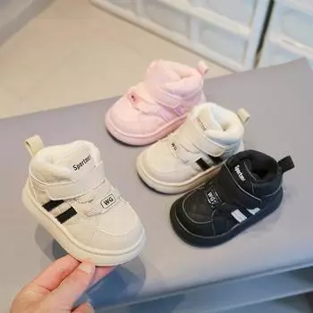 Winter Babies Walking Shoes Warm Girls Sneakers Brand Comfort Boys Cotton Shoe Child Casual Sneaker Fashion Versatile Kid Shoes 16insole12.5cm чёрный