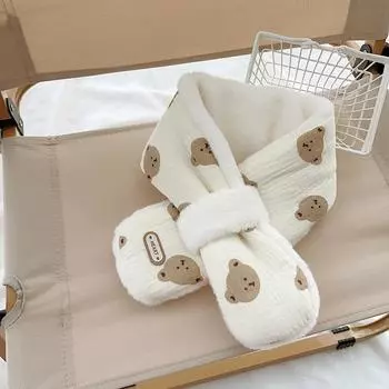 Winter Baby Bear Scarfs Warm Bear Fleece Kids Neck Warmer Cross Children Scarves for Girls Boys Baby Accessories