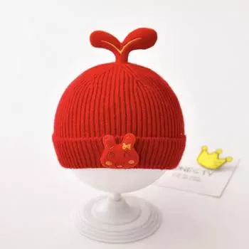 Winter Baby Hat Winter Red New Year s Knitted Hat Toddler Wool Boys and Girls New Year s Eve Pullover Hat circumference 40-44cm, refer to 0-8 months