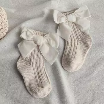 Winter Baby Socks Boy Girl Newborn Autumn Big Bow Socks Children Mid-tube Warm Cotton Socks Toddler Infant Accessories Clothes 0-1 Years (S)