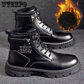 Winter Boots British Style High Top Waterproof Leather Boots Mid Top with Plush Insulation Cotton Shoes Men s Short Boots Snow Boots 39