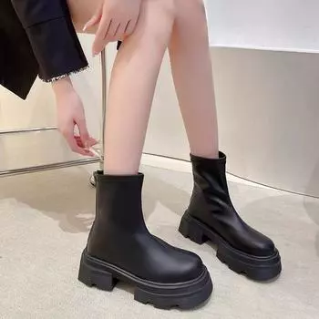 Winter Boots for Women 2024 Casual Warm Foreign Style Women s Short Boots Platform Bottom Round Toe PU Women s Knight Boots 35 чёрный