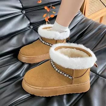 Winter Boots Fur Women s Snow Boots Low-top Warm Fur Shoes Women Fashion outdoor non slip Short Boots Platform Cotton Shoes 36 чёрный