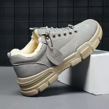 Зимние ботинки мужские бархатные теплые плюшевые туфли повседневные зимние ботинки на платформе модные низкие мужские туфли из искусственной кожи и хлопка ботильоны 39 чёрный