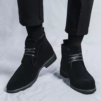 Winter Boots Plus Velvet Black Chelsea Men Boots High Quality Fur Boots Lace Up Fashion Cowboy Boots Plus Size 38-48 Ankle Boots 38 чёрный